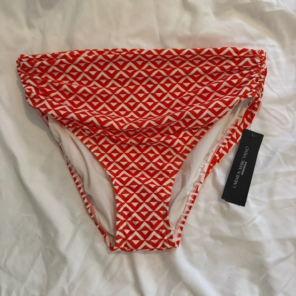 NWT Carmen Marc Valvo Classic Shirred Waist Bikini Bottom - Island Diamond